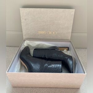 Jimmy Choo Minori Size 37.5 Dusk Croc Embossed Leather Heeled Ankle Boot